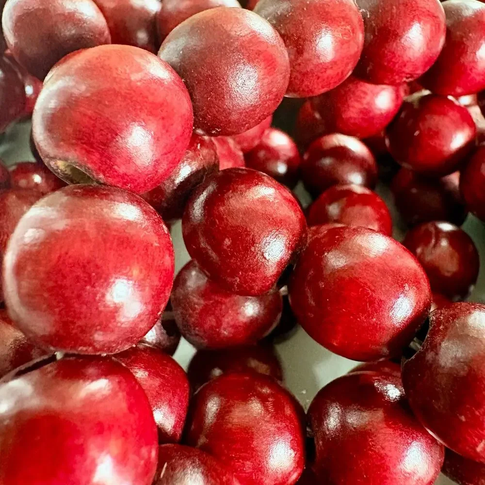 Vintage Bright Red Wooden Bead Garland 8.5 Ft Rustic Farmhouse Decor.